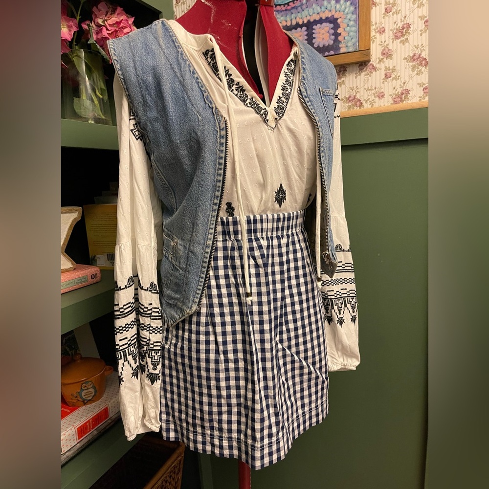J Crew Gingham Mini Skirt Pockets Size M